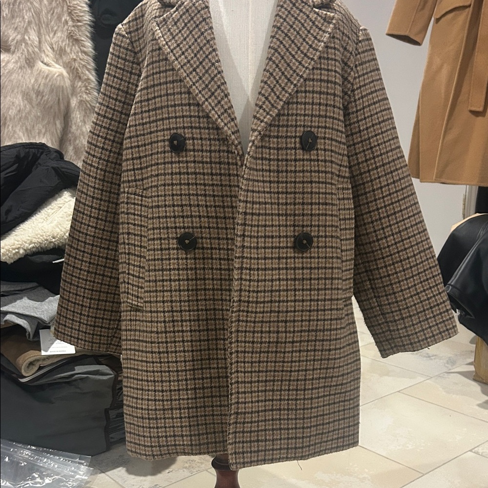 Plaid Double-Breasted Coat